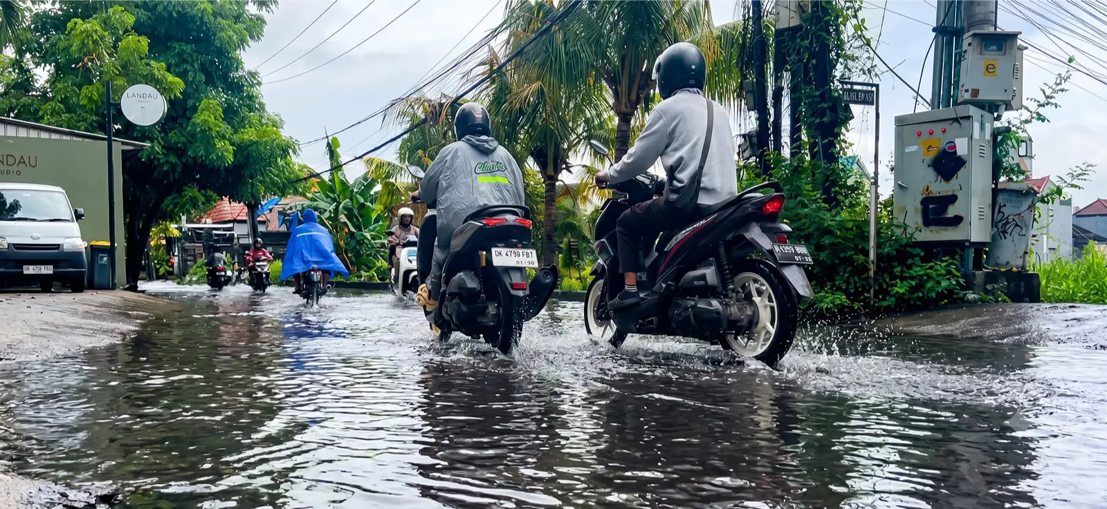 Scooter in water in Bali Canggu